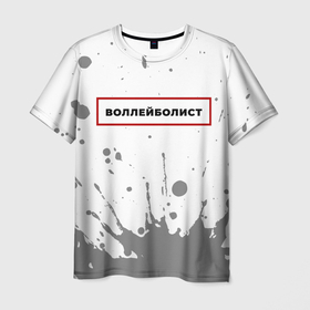 Мужская футболка 3D с принтом Воллейболист в рамке красного цвета в Новосибирске, 100% полиэфир | прямой крой, круглый вырез горловины, длина до линии бедер | 