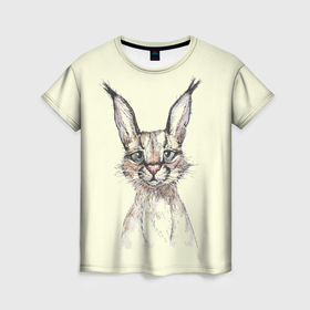 Женская футболка 3D с принтом Усталая рысь в Санкт-Петербурге, 100% полиэфир ( синтетическое хлопкоподобное полотно) | прямой крой, круглый вырез горловины, длина до линии бедер | Тематика изображения на принте: 