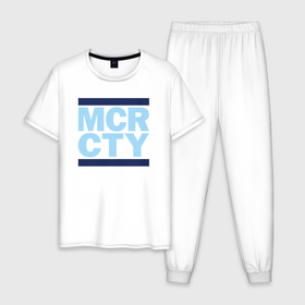 Мужская пижама хлопок с принтом Run Manchester city , 100% хлопок | брюки и футболка прямого кроя, без карманов, на брюках мягкая резинка на поясе и по низу штанин
 | 