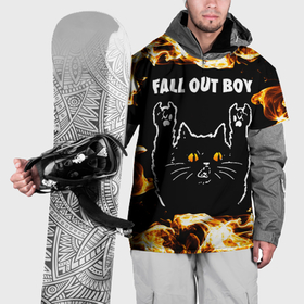 Накидка на куртку 3D с принтом Fall Out Boy рок кот и огонь в Санкт-Петербурге, 100% полиэстер |  | 