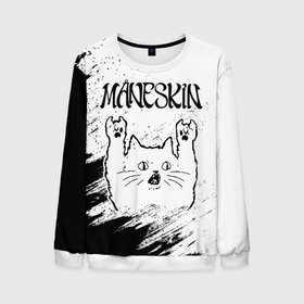 Мужской свитшот 3D с принтом Maneskin рок кот на светлом фоне в Екатеринбурге, 100% полиэстер с мягким внутренним слоем | круглый вырез горловины, мягкая резинка на манжетах и поясе, свободная посадка по фигуре | 