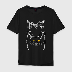 Мужская футболка хлопок Oversize с принтом Mayhem rock cat в Тюмени, 100% хлопок | свободный крой, круглый ворот, “спинка” длиннее передней части | 