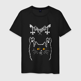 Мужская футболка хлопок с принтом Mayhem rock cat в Тюмени, 100% хлопок | прямой крой, круглый вырез горловины, длина до линии бедер, слегка спущенное плечо. | Тематика изображения на принте: 