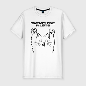 Мужская футболка хлопок Slim с принтом Twenty One Pilots   rock cat в Петрозаводске, 92% хлопок, 8% лайкра | приталенный силуэт, круглый вырез ворота, длина до линии бедра, короткий рукав | 