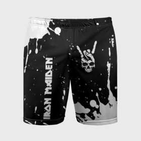 Мужские шорты спортивные с принтом Iron Maiden и рок символ на темном фоне в Петрозаводске,  |  | 