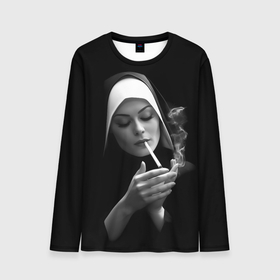 Мужской лонгслив 3D с принтом Красивая монашка с длинной сигаретой в Белгороде, 100% полиэстер | длинные рукава, круглый вырез горловины, полуприлегающий силуэт | Тематика изображения на принте: 