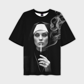 Мужская футболка oversize 3D с принтом Монашка дымит сигаретой в Екатеринбурге,  |  | 
