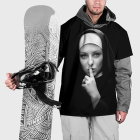 Накидка на куртку 3D с принтом Монашка жестом просит молчать в Белгороде, 100% полиэстер |  | Тематика изображения на принте: 