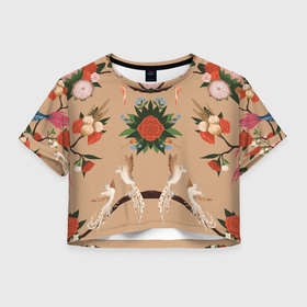 Женская футболка Crop-top 3D с принтом Экзотический сад в Санкт-Петербурге, 100% полиэстер | круглая горловина, длина футболки до линии талии, рукава с отворотами | 