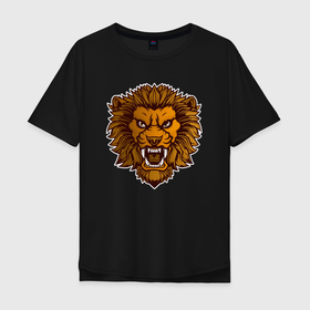 Мужская футболка хлопок Oversize с принтом Огненно золотой лев в Петрозаводске, 100% хлопок | свободный крой, круглый ворот, “спинка” длиннее передней части | 