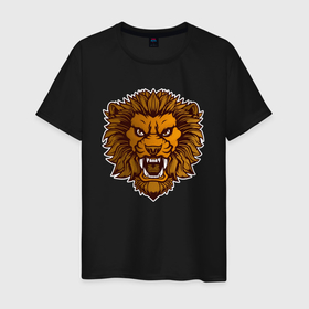 Мужская футболка хлопок с принтом Огненно золотой лев в Екатеринбурге, 100% хлопок | прямой крой, круглый вырез горловины, длина до линии бедер, слегка спущенное плечо. | 