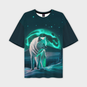 Мужская футболка oversize 3D с принтом Белый волк в зимнем лесу в Курске,  |  | Тематика изображения на принте: 