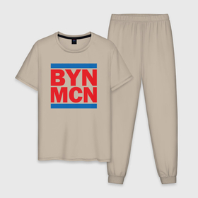 Мужская пижама хлопок с принтом Run Bayern Munchen , 100% хлопок | брюки и футболка прямого кроя, без карманов, на брюках мягкая резинка на поясе и по низу штанин
 | 
