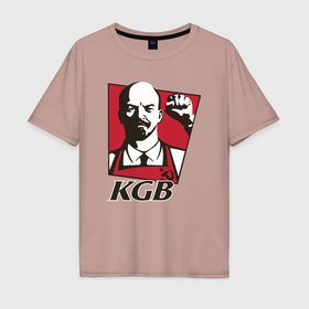 Мужская футболка хлопок Oversize с принтом KGB Lenin в Петрозаводске, 100% хлопок | свободный крой, круглый ворот, “спинка” длиннее передней части | 