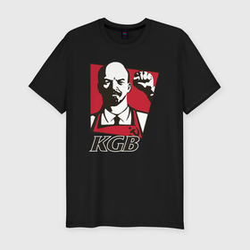 Мужская футболка хлопок Slim с принтом KGB Lenin в Тюмени, 92% хлопок, 8% лайкра | приталенный силуэт, круглый вырез ворота, длина до линии бедра, короткий рукав | Тематика изображения на принте: 