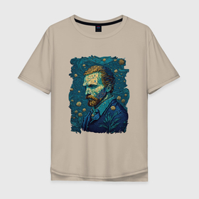 Мужская футболка хлопок Oversize с принтом Ван Гог   портрет в Екатеринбурге, 100% хлопок | свободный крой, круглый ворот, “спинка” длиннее передней части | 