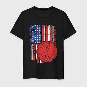 Мужская футболка хлопок с принтом Волейбол США в Кировске, 100% хлопок | прямой крой, круглый вырез горловины, длина до линии бедер, слегка спущенное плечо. | 
