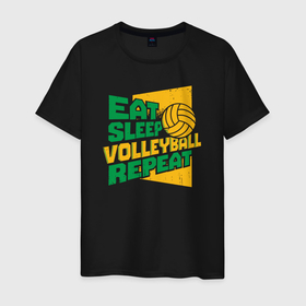 Мужская футболка хлопок с принтом Eat sleep volleyball , 100% хлопок | прямой крой, круглый вырез горловины, длина до линии бедер, слегка спущенное плечо. | Тематика изображения на принте: 