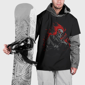 Накидка на куртку 3D с принтом Огненный скелет самурай , 100% полиэстер |  | 