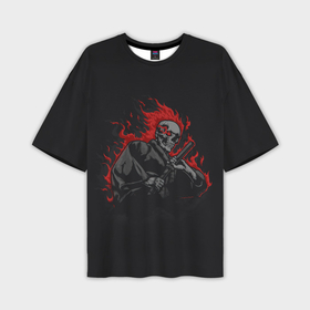 Мужская футболка oversize 3D с принтом Огненный скелет самурай ,  |  | 