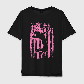 Мужская футболка хлопок Oversize с принтом Pink USA volleyball в Санкт-Петербурге, 100% хлопок | свободный крой, круглый ворот, “спинка” длиннее передней части | 