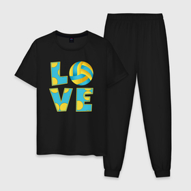 Мужская пижама хлопок с принтом Volleyball love в Санкт-Петербурге, 100% хлопок | брюки и футболка прямого кроя, без карманов, на брюках мягкая резинка на поясе и по низу штанин
 | 