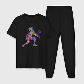 Мужская пижама хлопок с принтом Color volleyball в Екатеринбурге, 100% хлопок | брюки и футболка прямого кроя, без карманов, на брюках мягкая резинка на поясе и по низу штанин
 | 