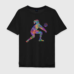 Мужская футболка хлопок Oversize с принтом Color volleyball в Екатеринбурге, 100% хлопок | свободный крой, круглый ворот, “спинка” длиннее передней части | 