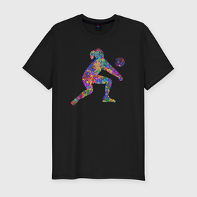 Мужская футболка хлопок Slim с принтом Color volleyball в Екатеринбурге, 92% хлопок, 8% лайкра | приталенный силуэт, круглый вырез ворота, длина до линии бедра, короткий рукав | 