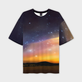 Мужская футболка oversize 3D с принтом Закат и звёзды ,  |  | 