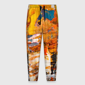 Мужские брюки 3D с принтом Оранжевая красочная живопись в Петрозаводске, 100% полиэстер | манжеты по низу, эластичный пояс регулируется шнурком, по бокам два кармана без застежек, внутренняя часть кармана из мелкой сетки | 