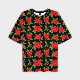 Мужская футболка oversize 3D с принтом Красные розы паттерн в Кировске,  |  | 