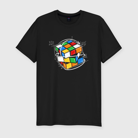 Мужская футболка хлопок Slim с принтом Кубик Рубика и математика в Екатеринбурге, 92% хлопок, 8% лайкра | приталенный силуэт, круглый вырез ворота, длина до линии бедра, короткий рукав | 
