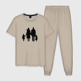 Мужская пижама хлопок с принтом Family силуэт в Кировске, 100% хлопок | брюки и футболка прямого кроя, без карманов, на брюках мягкая резинка на поясе и по низу штанин
 | 