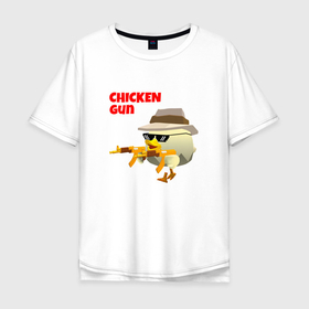 Мужская футболка хлопок Oversize с принтом Цыпленок с автоматами в Тюмени, 100% хлопок | свободный крой, круглый ворот, “спинка” длиннее передней части | 