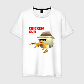 Мужская футболка хлопок с принтом Цыпленок с автоматами в Курске, 100% хлопок | прямой крой, круглый вырез горловины, длина до линии бедер, слегка спущенное плечо. | Тематика изображения на принте: 