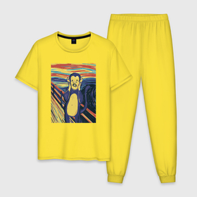 Мужская пижама хлопок с принтом Обезьяна мем в Новосибирске, 100% хлопок | брюки и футболка прямого кроя, без карманов, на брюках мягкая резинка на поясе и по низу штанин
 | 