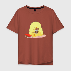 Мужская футболка хлопок Oversize с принтом птенец и шоколад в Тюмени, 100% хлопок | свободный крой, круглый ворот, “спинка” длиннее передней части | 