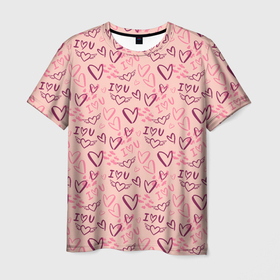 Мужская футболка 3D с принтом I love you паттерн в Курске, 100% полиэфир | прямой крой, круглый вырез горловины, длина до линии бедер | 