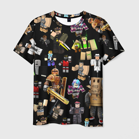 Мужская футболка 3D с принтом Роблокс и его персонажи в Екатеринбурге, 100% полиэфир | прямой крой, круглый вырез горловины, длина до линии бедер | 