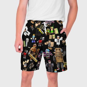 Мужские шорты 3D с принтом Роблокс и его персонажи ,  полиэстер 100% | прямой крой, два кармана без застежек по бокам. Мягкая трикотажная резинка на поясе, внутри которой широкие завязки. Длина чуть выше колен | 