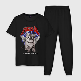 Мужская пижама хлопок с принтом Котёнок Meowtallica в Белгороде, 100% хлопок | брюки и футболка прямого кроя, без карманов, на брюках мягкая резинка на поясе и по низу штанин
 | Тематика изображения на принте: 