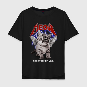 Мужская футболка хлопок Oversize с принтом Котёнок Meowtallica в Белгороде, 100% хлопок | свободный крой, круглый ворот, “спинка” длиннее передней части | Тематика изображения на принте: 