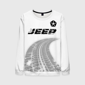 Мужской свитшот 3D с принтом Jeep speed на светлом фоне со следами шин: символ сверху в Санкт-Петербурге, 100% полиэстер с мягким внутренним слоем | круглый вырез горловины, мягкая резинка на манжетах и поясе, свободная посадка по фигуре | 