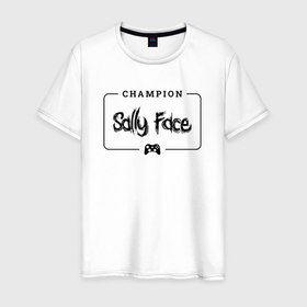 Мужская футболка хлопок с принтом Sally Face gaming champion: рамка с лого и джойстиком в Курске, 100% хлопок | прямой крой, круглый вырез горловины, длина до линии бедер, слегка спущенное плечо. | 