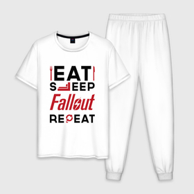 Мужская пижама хлопок с принтом Надпись: eat sleep Fallout repeat в Белгороде, 100% хлопок | брюки и футболка прямого кроя, без карманов, на брюках мягкая резинка на поясе и по низу штанин
 | Тематика изображения на принте: 