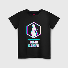 Детская футболка хлопок с принтом Tomb Raider в стиле glitch и баги графики в Екатеринбурге, 100% хлопок | круглый вырез горловины, полуприлегающий силуэт, длина до линии бедер | 
