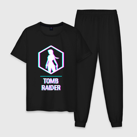 Мужская пижама хлопок с принтом Tomb Raider в стиле glitch и баги графики в Петрозаводске, 100% хлопок | брюки и футболка прямого кроя, без карманов, на брюках мягкая резинка на поясе и по низу штанин
 | 