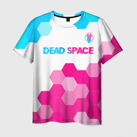 Мужская футболка 3D с принтом Dead Space neon gradient style: символ сверху в Екатеринбурге, 100% полиэфир | прямой крой, круглый вырез горловины, длина до линии бедер | 