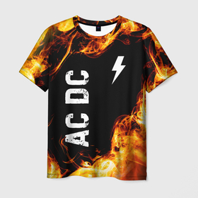 Мужская футболка 3D с принтом AC DC и пылающий огонь в Курске, 100% полиэфир | прямой крой, круглый вырез горловины, длина до линии бедер | 